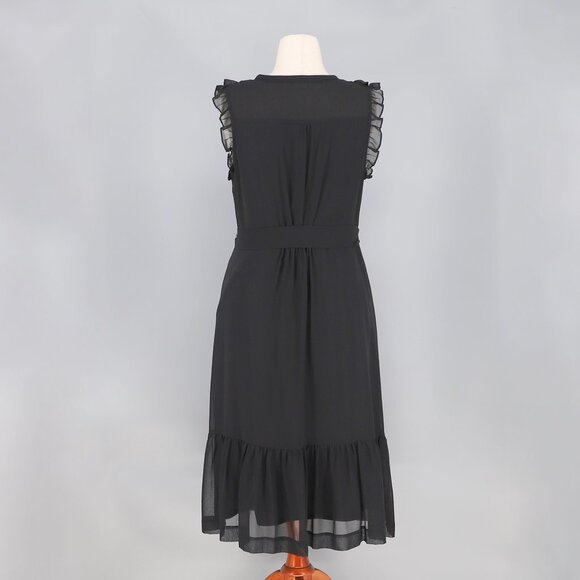 BODEN Elise Midi Dress in Black Draped Georgette Ruffle Notch Neck Size 12 - Picture 7 of 9